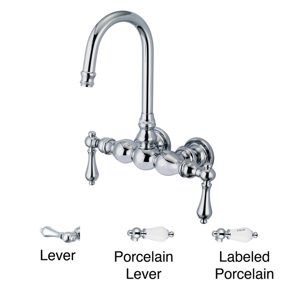Water Creation Chrome Classic 3 3/8-inch Center Wall Mount Tub Faucet With Gooseneck Spout and Straight Wall Connector