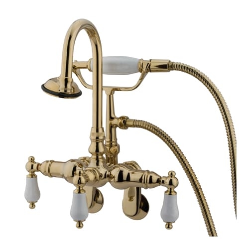 Elements Of Design DT3012CL Triple Handle Clawfoot Tub Filler Faucet with 3-3/8' to 9' Adjustable Center, Personal Hand Shower