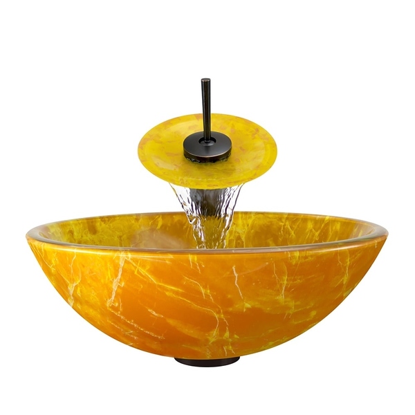 Polaris Sinks Goldtone and Yellow Glass/ Oil Rubbed Bronze 4-piece Bathroom Ensemble - Orange and Yellow Glass