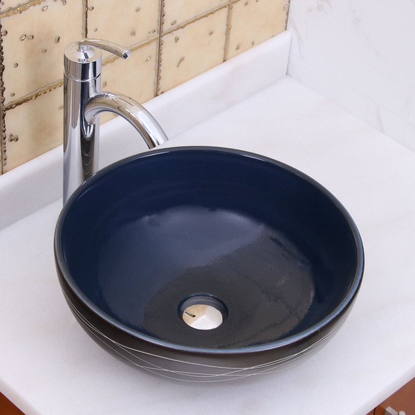 Elimax's 2021+882002 Sapphire Glaze Porcelain Ceramic Bathroom Vessel Sink with Faucet Combo