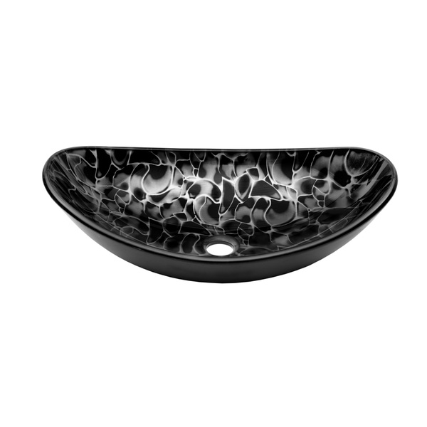 Novatto Tartaruga Black and Silvertone Glass Oval Vessel Bathroom Sink and Brushed Nickel Drain Pack - Black/Silver, Brushed Nickel, 21.5-In Width
