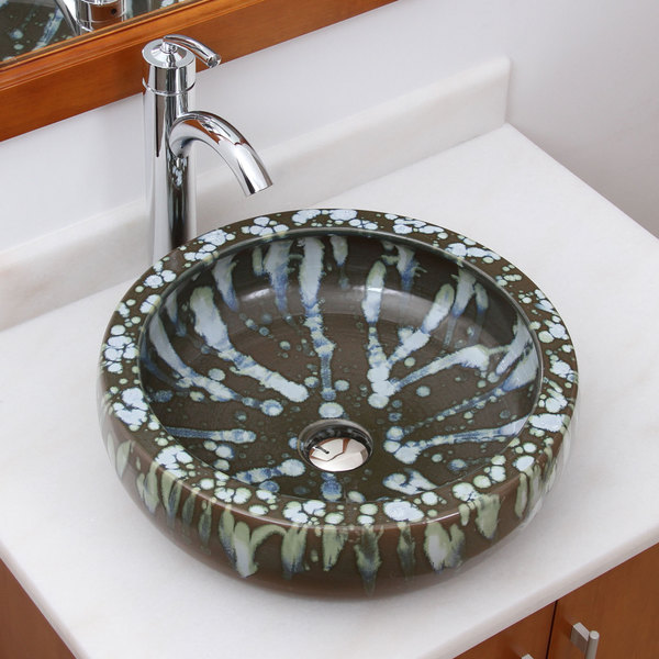 ELIMAX'S 2006+882002 American Graffiti Pattern Porcelain Ceramic Bathroom Vessel Sink With Faucet Combo