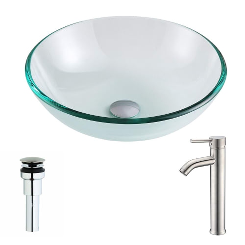 Anzzi LSAZ087-040 Etude Brass and Glass 16-1/2' Vessel Bathroom Sink with Fann S