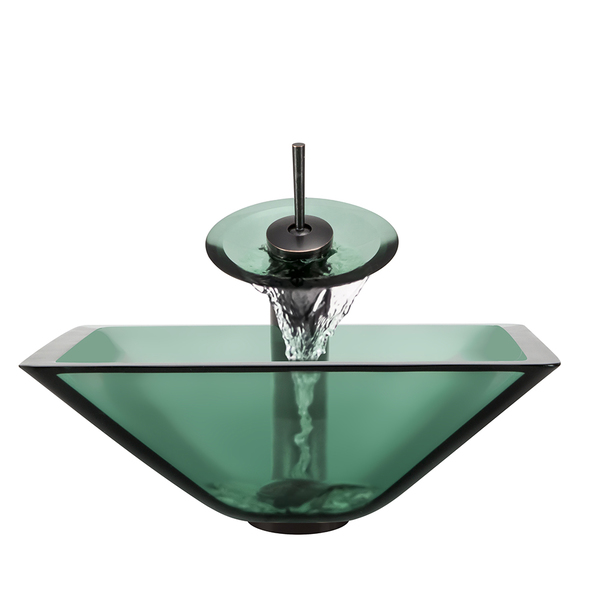 Polaris Sinks Oil-rubbed Bronze Emerald Square Vessel Sink and Waterfall Faucet - Emerald