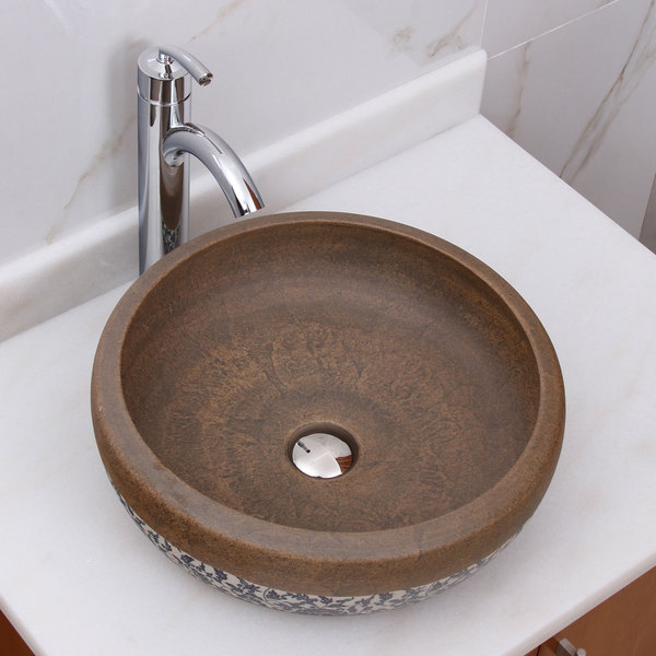 ELIMAX'S 2005+882002 Sandstone Glaze Pattern Porcelain Ceramic Bathroom Vessel Sink With Faucet Combo