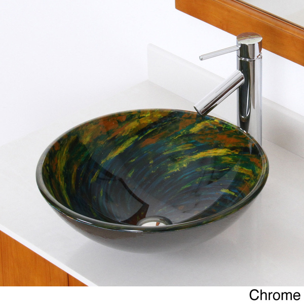 Elite Modern Design Tempered Glass Bathroom Vessel Sink and Faucet