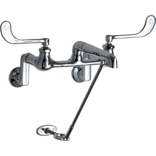 Chicago Faucets 814 Wall Mounted Utility Faucet with Rigid Spout, Pail Hook, Wall Support and Wrist Blade Handles - CHROME