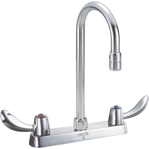 Delta 26C3942 Double Handle 1.5GPM Ceramic Disc Kitchen Faucet with Hooded Blade Handles and Gooseneck Spout from the Commercial