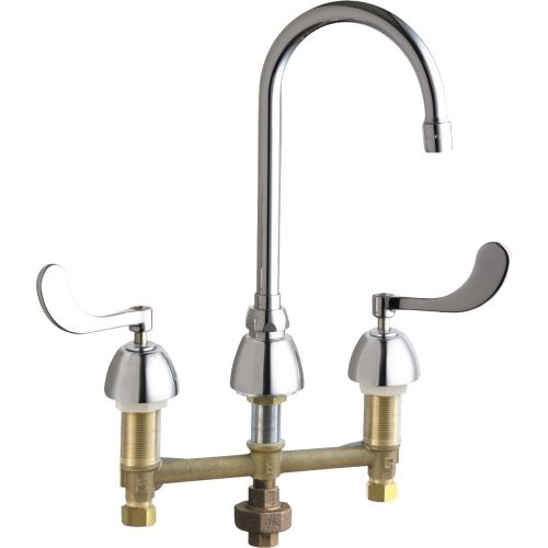 Chicago Faucets 786-TWGN2AE3 Commercial Grade High Arch Kitchen Faucet with Wrist Blade Handles - 8' Faucet Centers