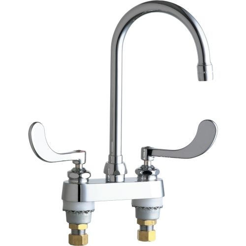 Chicago Faucets 895-317GN2AE3AB Commercial Grade Centerset Kitchen Faucet with Wrist Blade Handles - 4' Faucet Centers