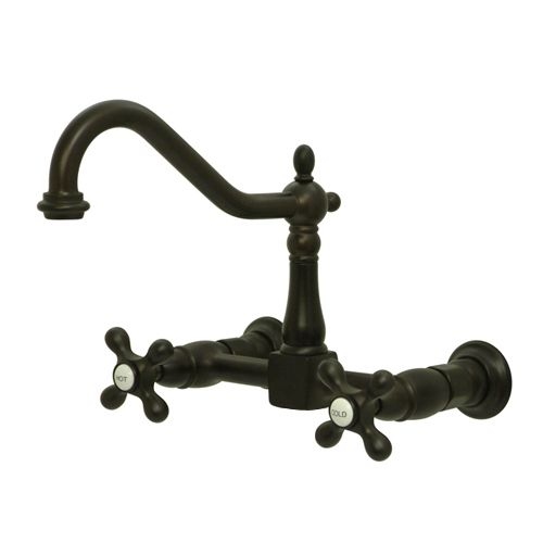 Elements Of Design ES1245AX Double Handle 8' Center Wall Mounted Kitchen Faucet with American Cross Handles and 8-1/2' Spout