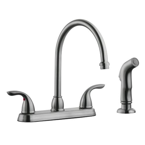 Design House 525089 Double Handle Kitchen Faucet with Metal Lever Handles and Sidespray from the Ashland Collection