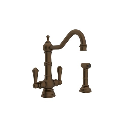 Rohl U.4766-2 Perrin and Rowe Kitchen Faucet with Side Spray and Metal Lever Handles - satin nickel