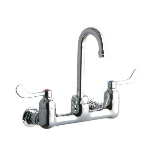 Elkay LK940GN04T4H ADA 8' Centerset Wall Mount Service Sink Faucet with 3-5/8' Reach Gooseneck Spout and 4' Blade Handles