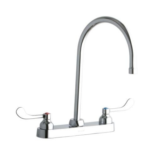 Elkay LK810GN08T4 ADA 8' Centerset Exposed Deck Food Service Faucet with 8' Reach Gooseneck Spout and 4' Blade Handles