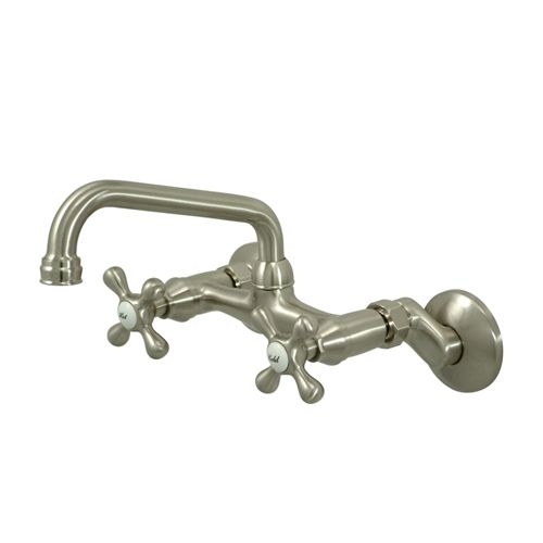Elements Of Design ES2138X Double Handle 6' to 8-1/2' Center Wall Mounted Kitchen Faucet with 7' Spout Reach and Metal Cross