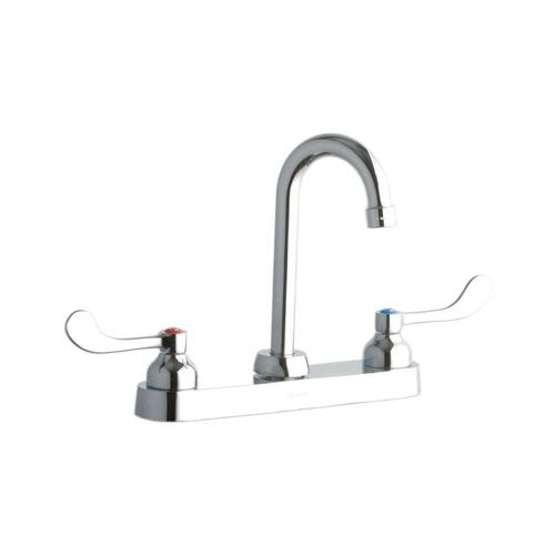 Elkay LK810GN04T4 ADA 8' Centerset Exposed Deck Food Service Faucet with 3-5/8' Reach Gooseneck Spout and 4' Blade Handles