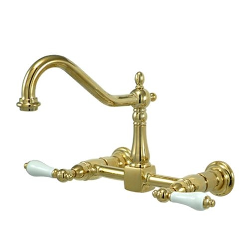 Elements Of Design ES1242PL Double Handle 8' Center Wall Mounted Kitchen Faucet with Porcelain Lever Handles and 8-1/2' Spout