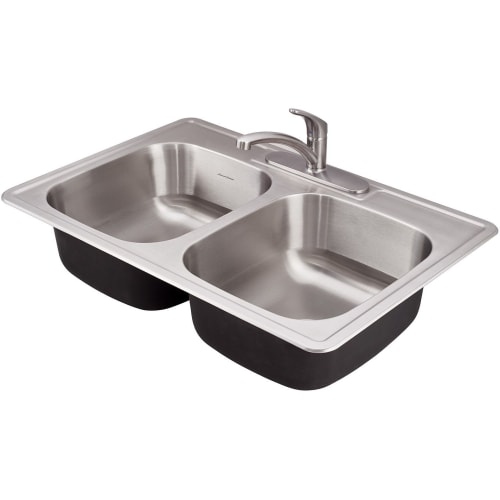 American Standard 20DB.8332283C Colony 33' Double Basin Stainless Steel Kitchen Sink for Drop In Installations with Three Faucet