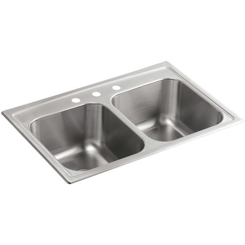 Kohler K-3847-3 Toccata 33' Double Basin Top-Mount 18-Gauge Stainless Steel Kitchen Sink with SilentShield