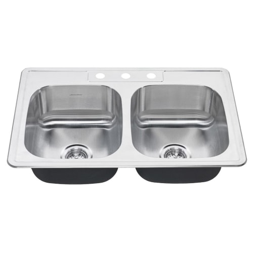 American Standard 22DB.6332283S Colony 33' Double Basin Stainless Steel Kitchen Sink for Drop In Installations with Three Faucet