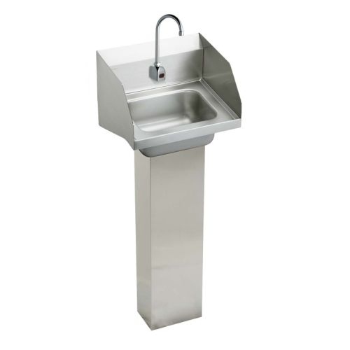 Elkay CHSP1716LRSSACC Stainless Steel Pedestal Mount Handwash Sink with Side Splashes and Sensor Faucet