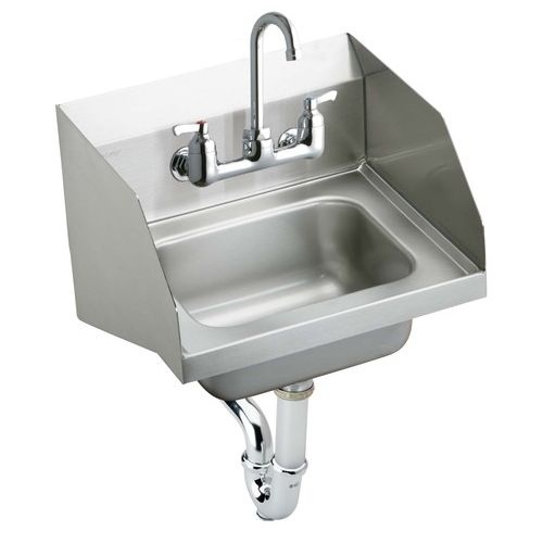 Elkay CHS1716LRSSACC Wall Mount 18 Gauge Stainless Steel Handwash Sink with Side Splashes and Sensor Faucet