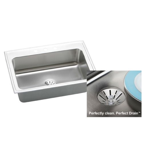 Elkay DLRS332210PD Gourmet 33' Single Basin 18-Gauge Stainless Steel Kitchen Sink for Drop In Installations with SoundGuard