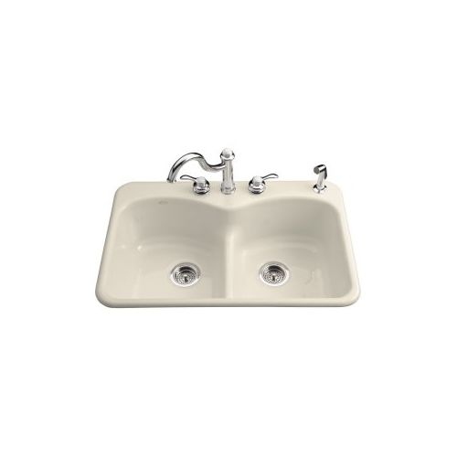 Kohler K-6626-4 Langlade 33' Double Basin Top-Mount Enameled Cast-Iron Kitchen Sink with Smart Divide