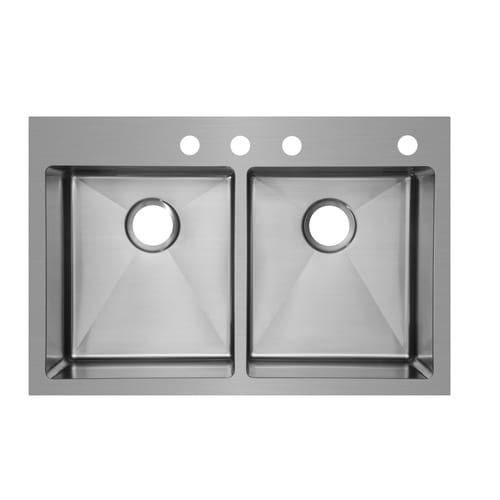 Mirabelle MIRDM2BE4 33' Double Basin Drop In or Undermount Stainless Steel Kitchen Sink with Sound Absorption