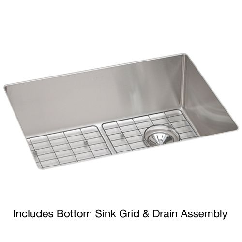 Elkay ECTRU24179RDBG 25-1/2' Undermount Single Basin 18 Gauge Stainless Steel Kitchen Sink Includes Drain and Bottom Grid