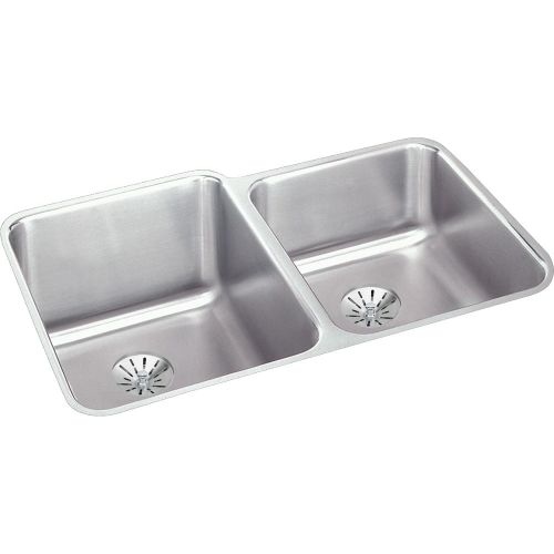 Elkay ELUHAD312055RPD Gourmet 31-1/4' Double Basin Undermount Stainless Steel Kitchen Sink - Includes Two Perfect Drain