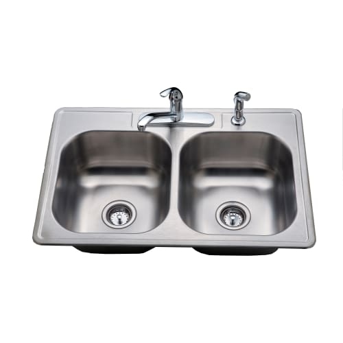 ProFlo PFCS100 33' Double Basin Drop In Kitchen Sink with 50/50 Split - Kitchen Faucet, Side Spray and Basket Strainers Included