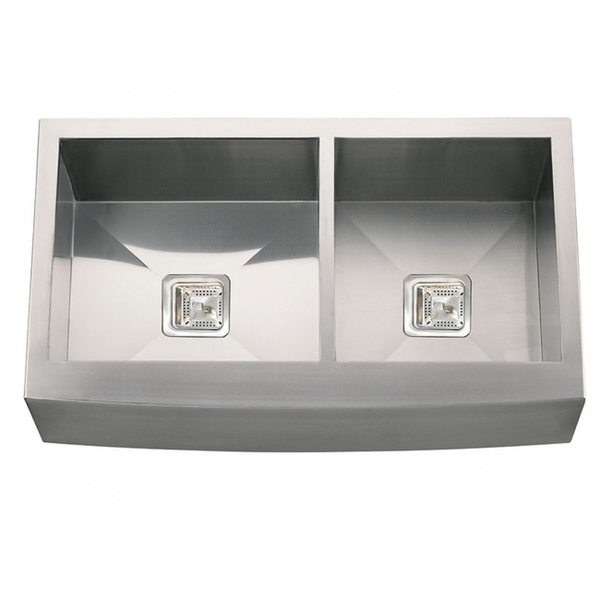 Soci Satin-finished Stainless Steel 60/40 Double-bowl Undermount Kitchen Sink with Bowed Apron