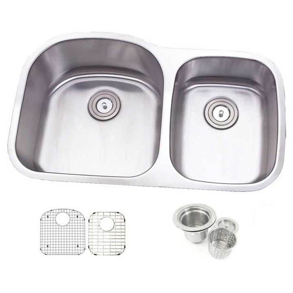 31.5-inch Offset Double 70/30 Bowl Undermount Stainless Steel Kitchen Sink Combo - 31-1/2' Double 70/30 Undermount Kitchen Sink