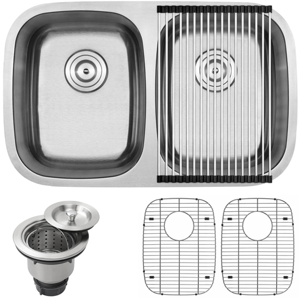 32-1/2' Phoenix L5-KIT Stainless Steel 18 Gauge Undermount Double Bowl Kitchen Sink - Brushed Stainless Steel