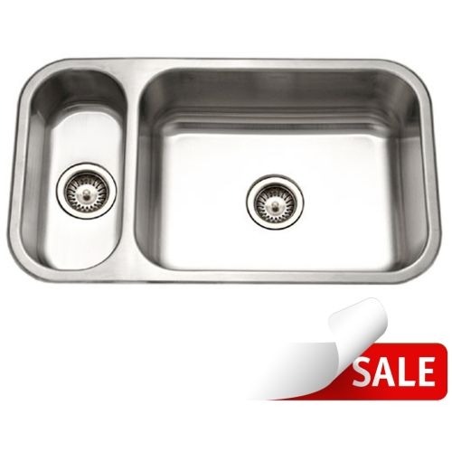 Houzer EHD-3118 Elite 31-1/2' Double Basin Undermount 20-Gauge Stainless Steel Kitchen Sink with 20/80 Split and Sound Dampening