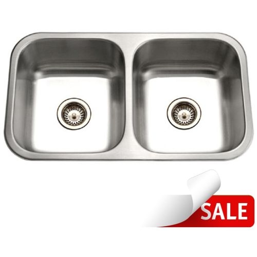 Houzer ED-3108 Elite 31-1/2' Double Basin Undermount 20-Gauge Stainless Steel Kitchen Sink with 50/50 Split and Sound Dampening