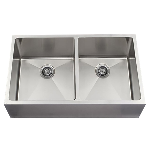 Soci 50/50 Handmade Stainless Steel 2-basin Undermount Kitchen Sink With Flat Apron