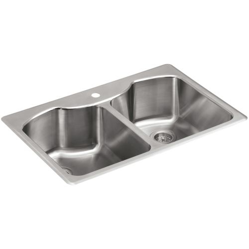 Kohler K-3842-1 Octave 33' Double Basin Top-Mount 18-Gauge Stainless Steel Kitchen Sink with SilentShield