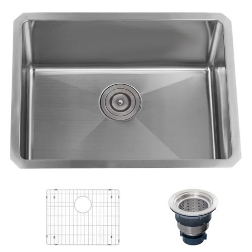 Miseno MSS2318SR 23' Undermount Single Basin Stainless Steel Kitchen Sink - Drain Assembly and Fitted Basin Rack Included Free