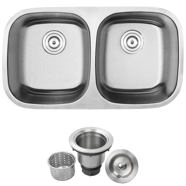 32-1/2' Phoenix L-2 Stainless Steel 18 Gauge Undermount Double Bowl Kitchen Sink - Brushed Stainless Steel