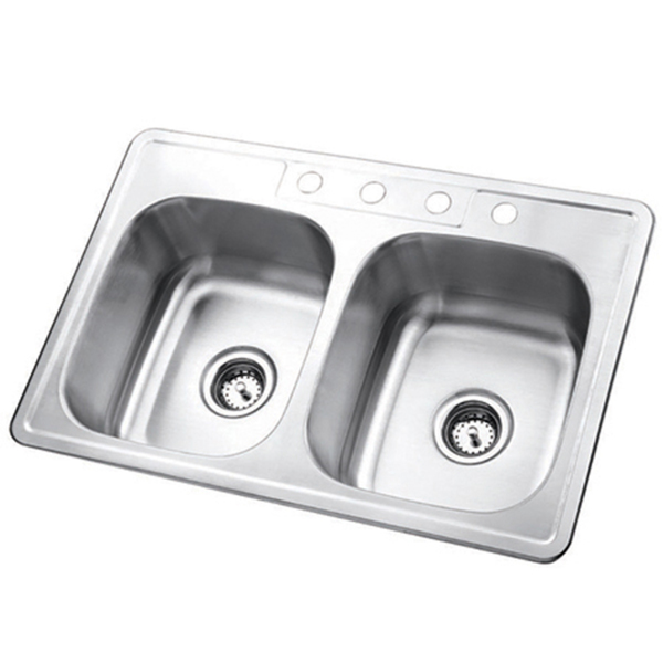 Double Bowl Self-rimming 33-inch Stainless Steel Kitchen Sink - Brushed Nickel