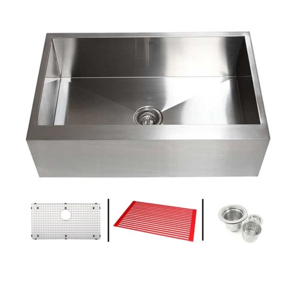 36-inch 16 Gauge Stainless Steel Single Bowl Flat Apron Farmhouse Kitchen Sink Combo - 36 inch Stainless Steel Single Flat Kitchen Sink