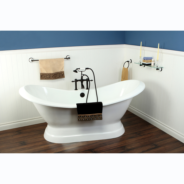 Double Slipper Cast Iron 72-inch Pedestal Bathtub with 7-inch Drillings - Cast Iron