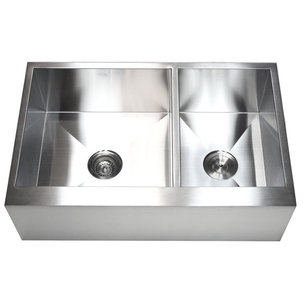 33-inch 16-gauge Farmhouse Double 60/40 Bowl Flat Apron Kitchen Sink - 33 inch Stainless Steel Double 60/40 Kitchen Sink