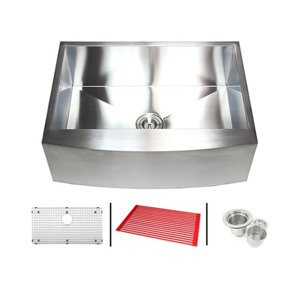 33-inch 16 Gauge Stainless Steel Single Bowl Curve Apron Farmhouse Kitchen Sink Combo - 33 inch Stainless Steel Single Curve Kitchen Sink