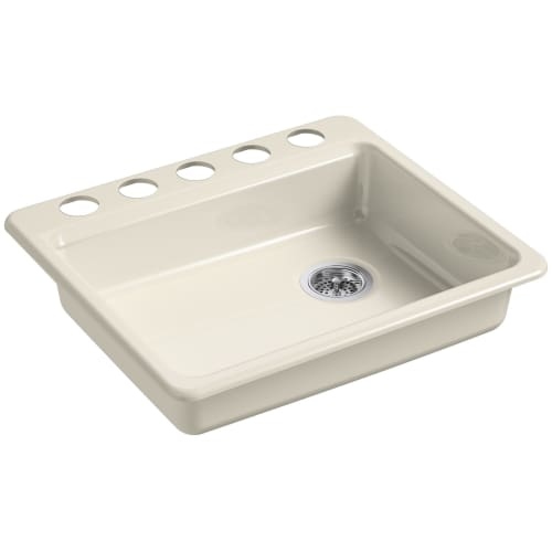 Kohler K-5479-5U Riverby 25' Single Basin Cast Iron Kitchen Sink for Undermount Installations