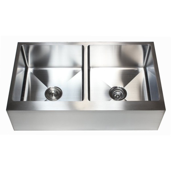 36 Inch 15mm Stainless Steel Flat Front Farm Apron 50/50 Double Bowl Kitchen Sink - 36 Inch 15mm Flat Apron 50/50 Double Bowl Sink