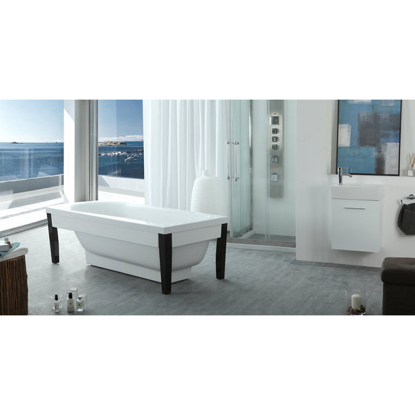 HelixBath Athenaeus Modern White Freestanding Bathtub with Wooden Legs - Bathtub